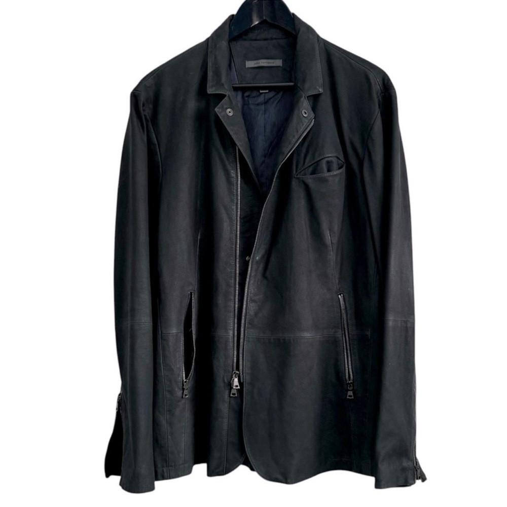 John Varvatos Waxed Goat Suede Leather Asymmetric Jacket Size 52 Men Black